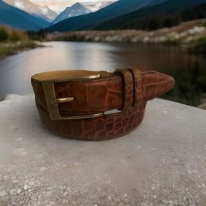 Lejon Inc Tulliani  Tan Leather Belt With Imprinted Snakeskin Design 32"